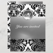 ダマスクジェムストーン モノグラム ホワイト 招待状 (正面/裏面)