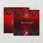 ダマスクジェムストーン モノグラム ワインレッド ワックスシール 招待状 (正面/裏面)