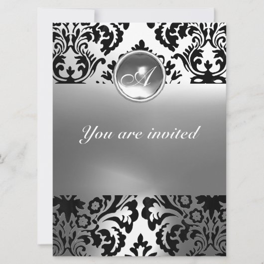 ダマスクジェムストーン モノグラム 白 招待状 (正面)