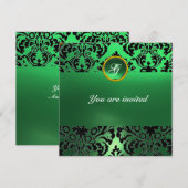 ダマスクジェムストーン モノグラム 緑の翡翠 招待状 (正面/裏面)