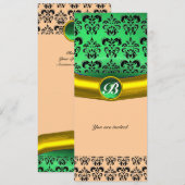 ダマスクジェムストーン モノグラム 緑 招待状 (正面/裏面)
