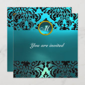 ダマスクジェムストーン モノグラム 青アクアマリン 招待状 (正面/裏面)