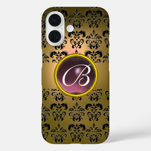 ダマスクジェムモノグラムイエローブラックパープル Case-Mate iPhoneケース (裏面)
