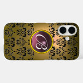 ダマスクジェムモノグラムイエローブラックパープル Case-Mate iPhoneケース (裏面 (横))