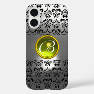 ダマスクジェムモノグラムイエローホワイトクリスタル iPhone 16ケース