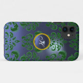 ダマスクジェムモノグラムグリーンパープルダーク Case-Mate iPhoneケース (裏面(横))