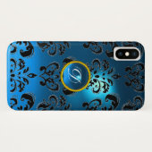 ダマスクジェムモノグラムブルー Case-Mate iPhoneケース (裏面(横))