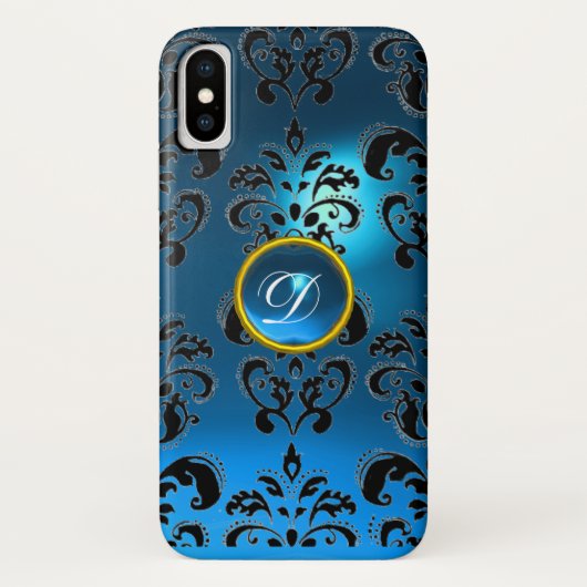 ダマスクジェムモノグラムブルー Case-Mate iPhoneケース (裏面)