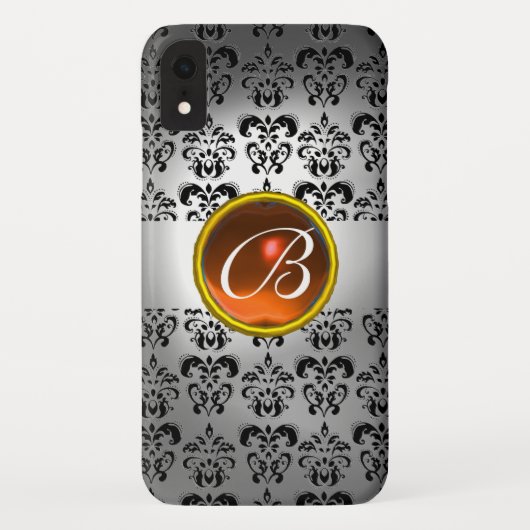 ダマスクジェムモノグラムホワイトブラックオラン Case-Mate iPhoneケース (裏面)