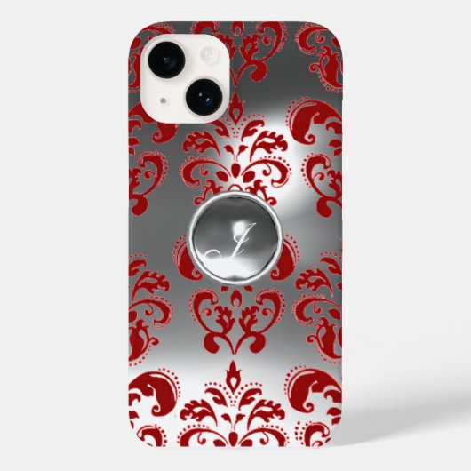 ダマスクジェムモノグラムレッド白 Case-Mate iPhoneケース (裏面)