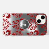 ダマスクジェムモノグラムレッド白 Case-Mate iPhoneケース (裏面 (横))