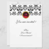 ダマスクジェムモノグラム 赤 ワインレッド 白 招待状 (裏面)