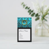 ダマスクスクエアモノグラム、ブルーターカーゼアクアマリン 名刺 (スタンド正面)