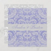 ダマスクスクロールリボンブルー結婚式招待状 招待状 (正面/裏面)