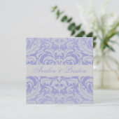 ダマスクスクロールリボンブルー結婚式招待状 招待状 (スタンド正面)