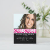 ダマスクスタイリッシュ卒業発表（ピンク） 3 インビテーションポストカード (スタンド正面)