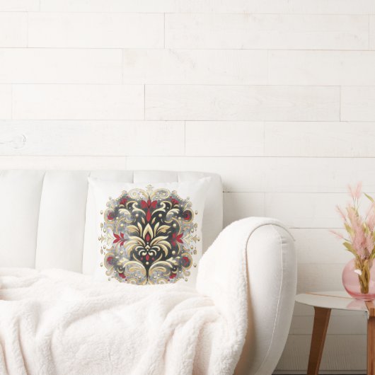 ダマスクスタイルイン赤、金ゴールド、ブラック クッション (ソファ)