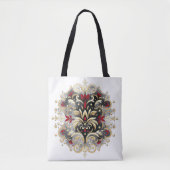 ダマスクスタイルイン赤、金ゴールド、ブラック トートバッグ (正面)