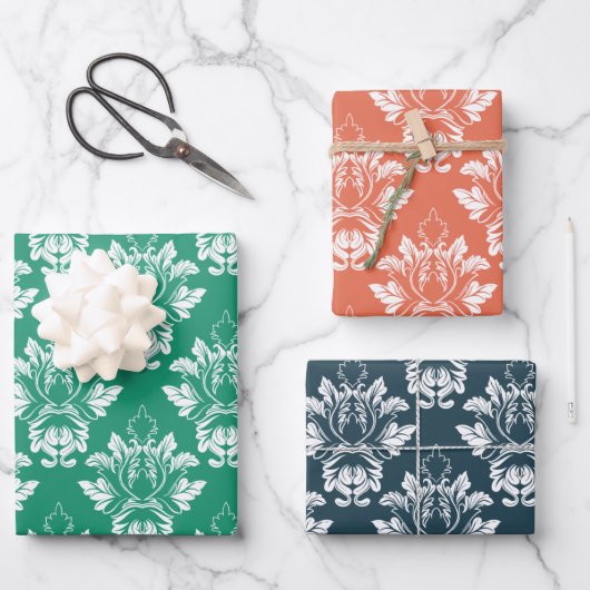 ダマスクスタイル3色 ラッピングペーパーシート (正面)