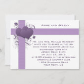 ダマスクストライプにパープルハーツのウェディング招待状 招待状 (正面)