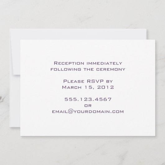 ダマスクストライプにパープルハーツのウェディング招待状 招待状 (裏面)