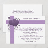 ダマスクストライプにパープルハーツの結婚式招待状 招待状 (正面/裏面)