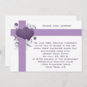 ダマスクストライプにパープルハートの結婚式招待状 招待状 (正面/裏面)