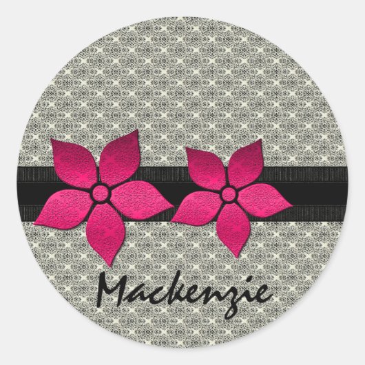 ダマスクストライプの花縁どシール ラウンドシール (正面)