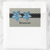 ダマスクストライプの花縁どシール 長方形シール (バッグ)