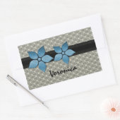 ダマスクストライプの花縁どシール 長方形シール (封筒)