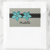 ダマスクストライプの花縁どシール 長方形シール (バッグ)