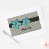 ダマスクストライプの花縁どシール 長方形シール (封筒)