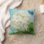 ダマスクスノーボールホワイトアジサイ青いバタフライアート クッション (ブランケット)