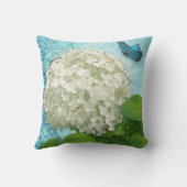 ダマスクスノーボールホワイトアジサイ青いバタフライアート クッション (裏面)