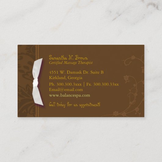 ダマスクスワーズスパマッサージセラピー 名刺 (裏面)
