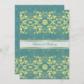 ダマスクスワーズレースピーコックブルー結婚式招待状 招待状 (正面/裏面)