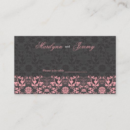 ダマスクスワーズレースブラックカスタムテーブル/座席表 プレイスカード (正面)