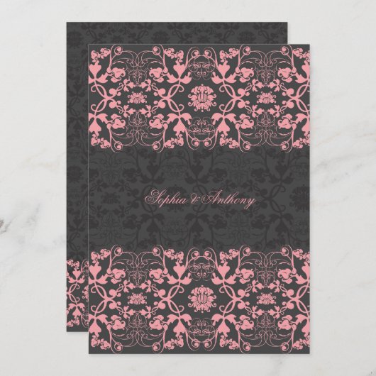 ダマスクスワーズレースリコリス結婚式招待状 招待状 (正面/裏面)