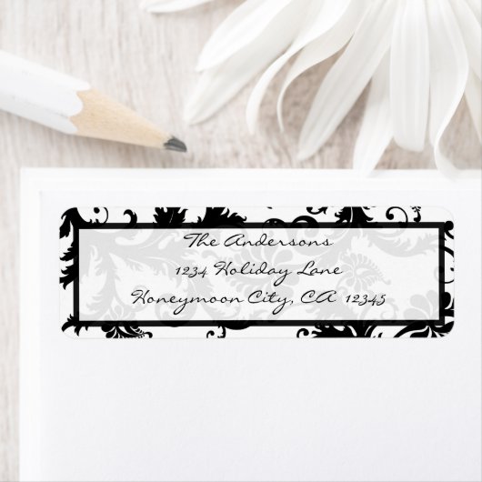 ダマスクスワールブラック&ホワイト差出人住所ラベル ラベル (インサイチュ)