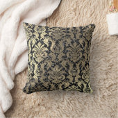ダマスクセピア金ゴールドメタリックブラックグリッター クッション (ブランケット)
