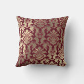 ダマスクセピア金ゴールドメタリックブルゴーニュベルベット クッション (裏面)