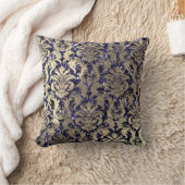 ダマスクセピア金ゴールドメタリックブルーネイビーグリッター クッション (ブランケット)