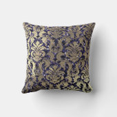 ダマスクセピア金ゴールドメタリックブルーネイビーグリッター クッション (裏面)