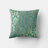 ダマスクセピア金ゴールドメタリックミントブルーベルベット効果 クッション (裏面)