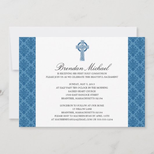 ダマスクセルティッククロスファースト聖餐式 招待状 (正面)