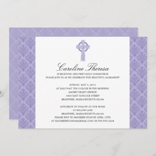 ダマスクセルティッククロスファースト聖餐式 招待状 (正面/裏面)