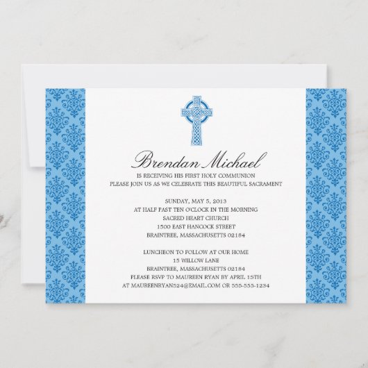 ダマスクセルティッククロスファースト聖餐式 招待状 (正面)
