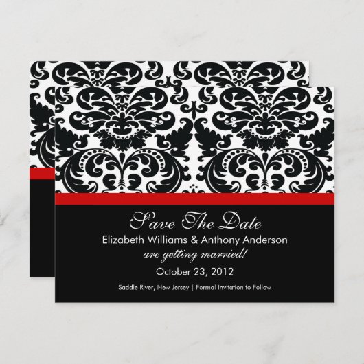 ダマスクセーブ・ザ・デート案内レッド セーブザデート (正面/裏面)