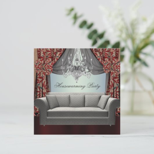 ダマスクソファシャンデリア引っ越し祝いパーティーパーティー 招待状 (スタンド正面)