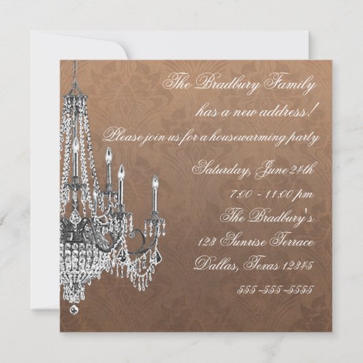 ダマスクソファシャンデリア引っ越し祝いパーティーパーティー 招待状 (裏面)
